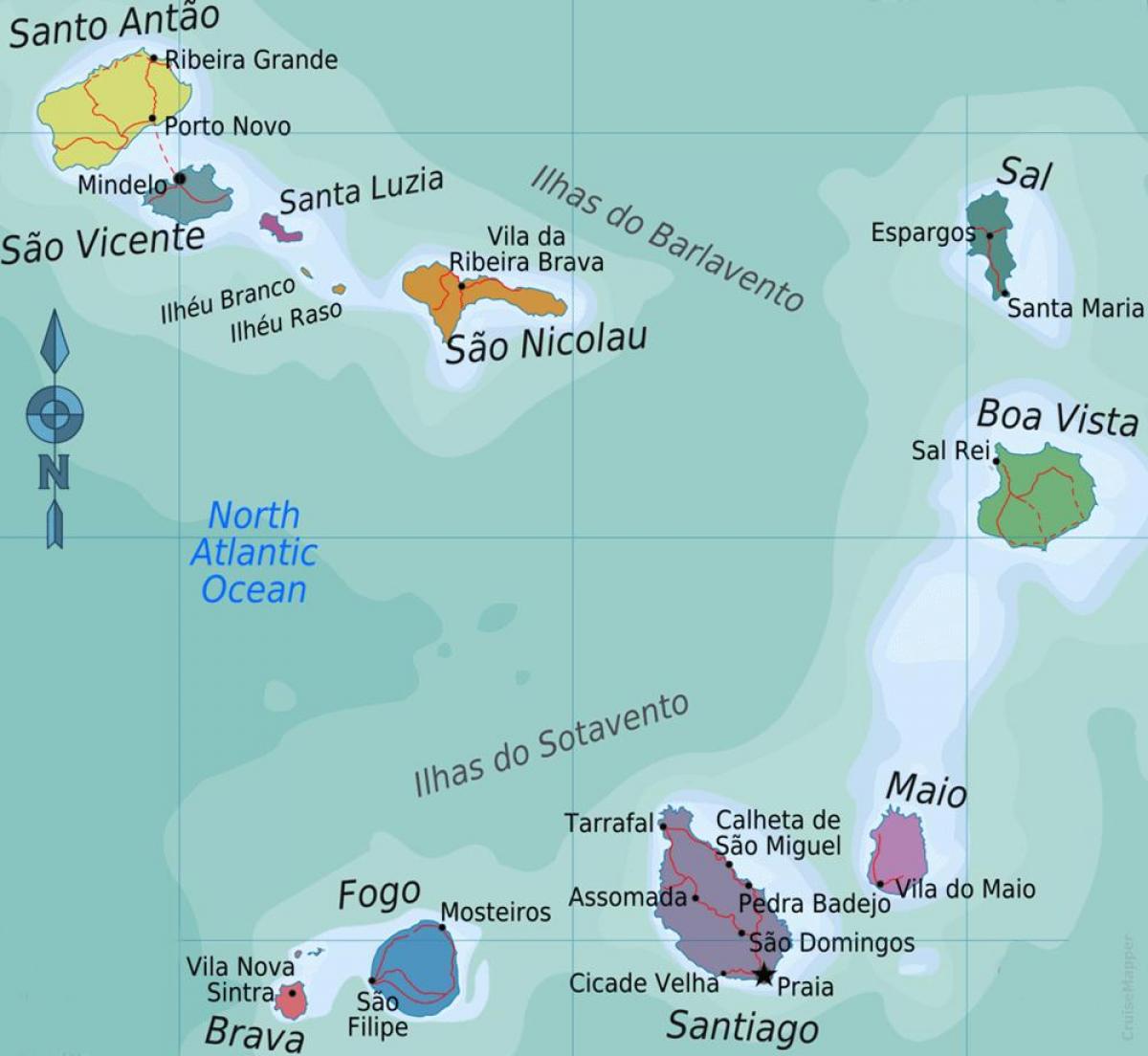 Cape Verde lokacija na otoku karti 